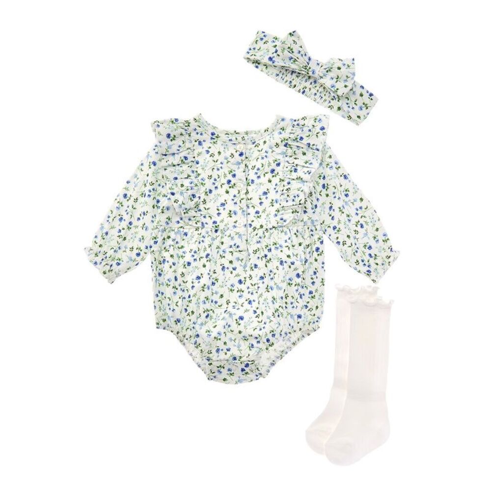 Little Me Girls Blue Floral Bubble Set, Blue